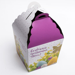 Коробка для кулича "Светлой Пасхи!", в крапинку, 17 х 17 х 26 см