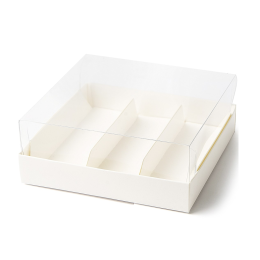 Коробка для эклеров и пирожных с прозрачным куполом (белая) 13,5 х 13 х 5 см, 3 ячейки