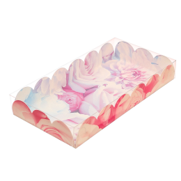 Коробка для кондитерских изделий с PVC-крышкой «Пионы», 10.5 * 21 * 3 см