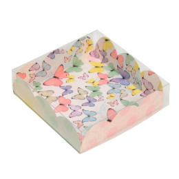 Коробка для кондитерских изделий с PVC крышкой «Бабочки», 10,5 × 10,5 × 3 см