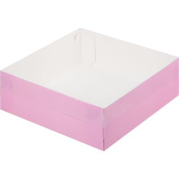 Коробка для десертов с пластиковой крышкой Розовая (20х20х7 см)