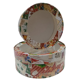 Коробка шляпная круглая с окном "Новогодние открытки" (20х7 см)