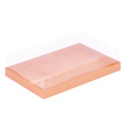Коробка под муссовые пирожные с пластиковой крышкой, персиковый, 6 ячеек (26х17х6 см)