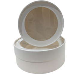 Коробка шляпная круглая с окном Белая (16х7 см)