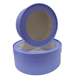 Коробка шляпная круглая с окном Лавандовая (16х7 см)