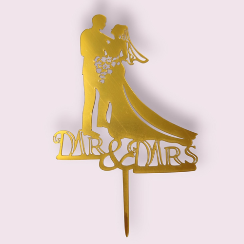 Топпер  пластиковый  "Свадебная пара", золото
