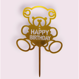 Топпер "Happy birthday", мишка, золото