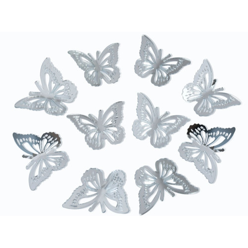 Бабочки из акрила для декора, серебряные, 3 штуки