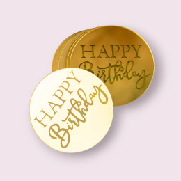 Украшение фигурное - медальоны "Happy birthday", золото, 3 штуки