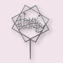 Топпер "Happy birthday", серебро, в квадратной рамке