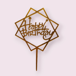 Топпер "Happy birthday", золото в квадратной рамке