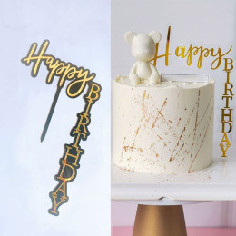 Топпер "Happy Birthday" уголок, черный фон с золотым шрифтом