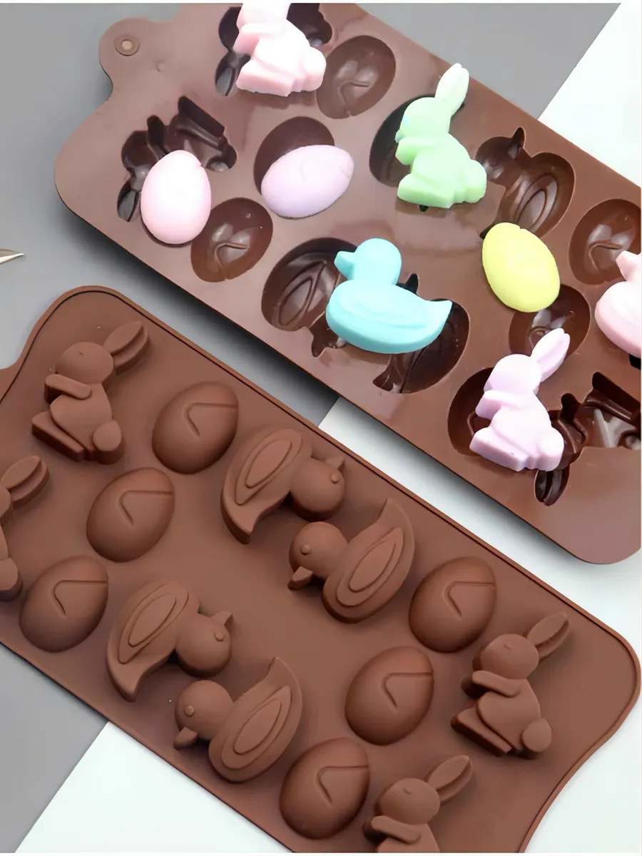Форма силиконовая для конфет и шоколада "Зайцы, утки, яйца"