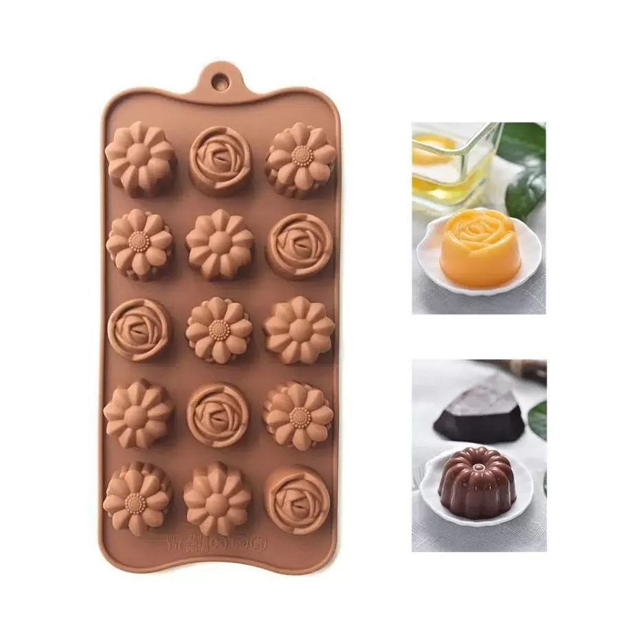 Форма силиконовая для шоколада "Цветы", 15 ячеек
